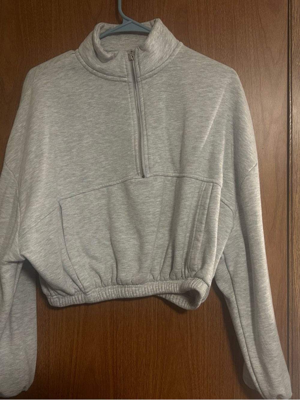 Lazy Sunday Light Gray Cropped Half-Zip Pullover